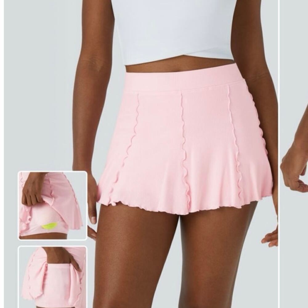 NWT Halara Womens Ribbed High Waist Contrast Trim Skirt Pink Large - Picture 3 of 4